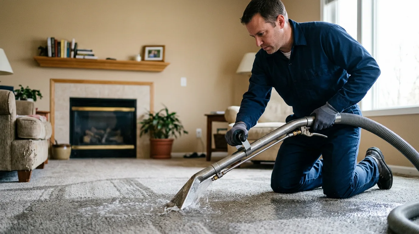 Water damage restoration technician working near Fiatt, IL